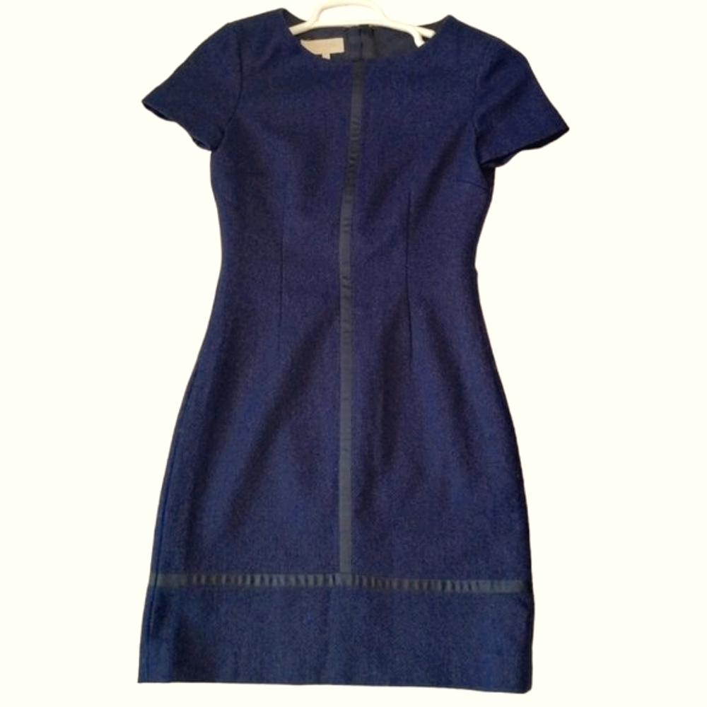 Hobbs Women's Herringbone Wool Sheath Midi Dress Size US 2 EU 34 Classic Office